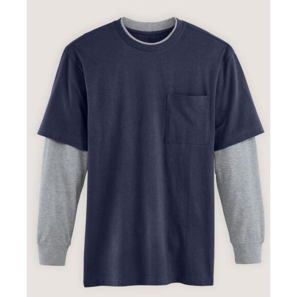 NEW Mens Sz 3XL Navy Blue Layered Look Long Sleeve Pocket Tee Shirt JOHN BLAIR - Picture 1 of 1